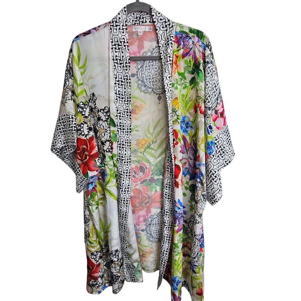 Karyn Seo Womens Floral Artsy Kimono Size XL Open Front Cottagecore Boho Hippie
